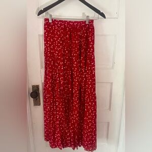 Vintage Cactus Flower Cherry Red Tiered Western Tiered Button Skirt USA made